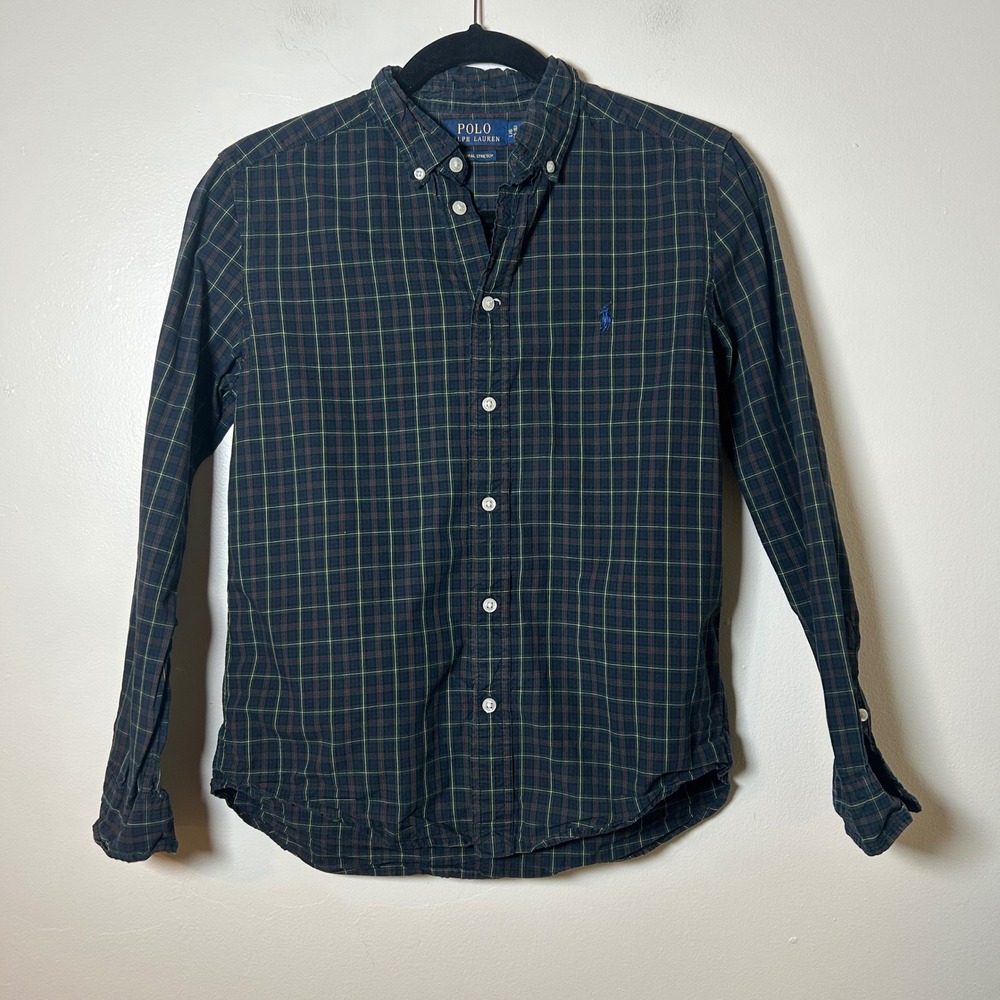Polo Ralph Lauren Kids Plaid Button‎ Down Shirt Stretch Long Sleeve Size L 14-16